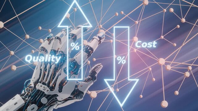 Business concept showing cost reduction and quality increase using Lean, Six Sigma, and Total Quality Management (TQM) to enhance efficiency, value, and customer satisfaction.