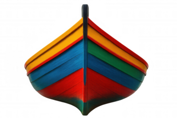 Vibrant colors adorn the wooden planks of a traditional boat stern, isolated on a transparent background