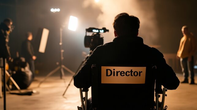 Behind the scenes film director at work filming set photography studio environment cinematic perspective creative process