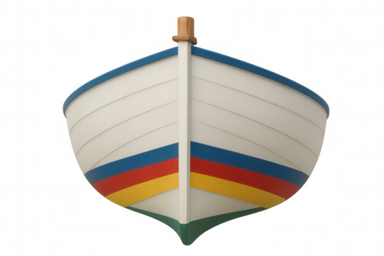 Weathered wooden boat stern featuring vibrant striped paintwork against transparent backdrop - Powered by Adobe
