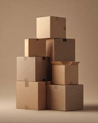 Obraz premium Clean mockup of stacked recycled cardboard boxes, placed against a neutral seamless backdrop