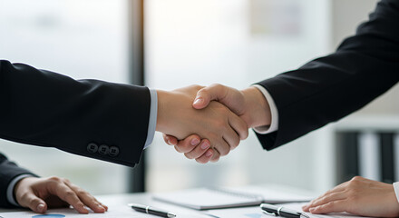 business people shaking hands in office