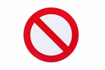 Prohibition symbol with red circle and diagonal line on transparent background