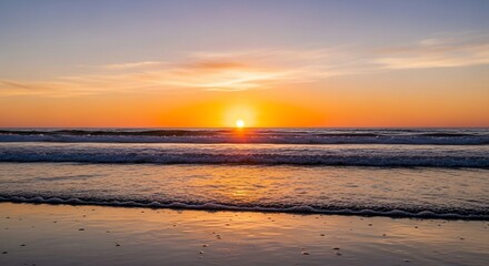 Fototapeta premium Ocean waves at sunset serene beach scene with golden light and tranquil waters