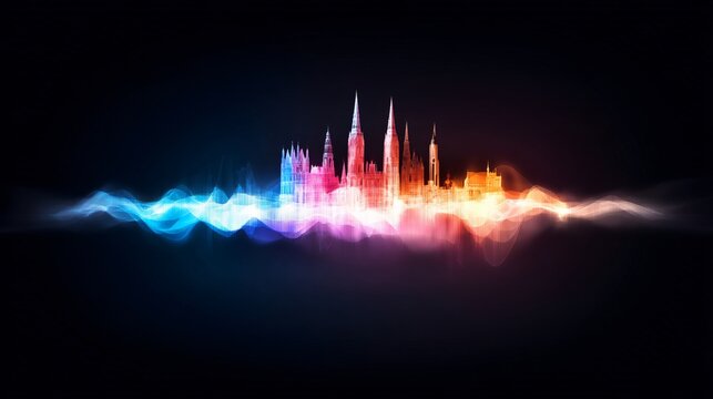 creative vector design of radio waves connecting world cities