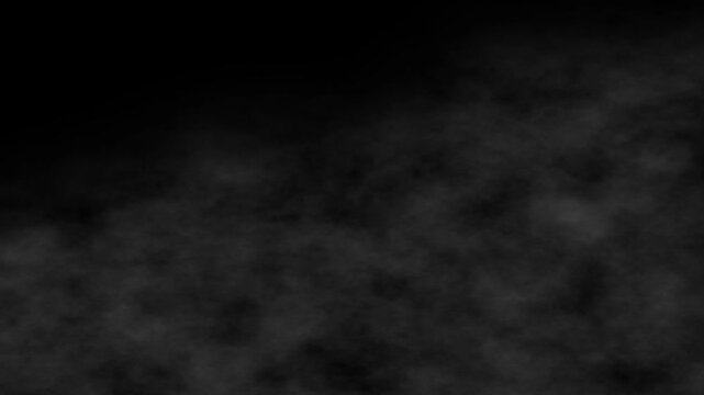 Foggy White Smoke Cloud Motion Overlay. White smoke and fog overlay animation with floating mist on black background. Perfect for cinematic effects, realistic smoky and foggy environment for overlays.