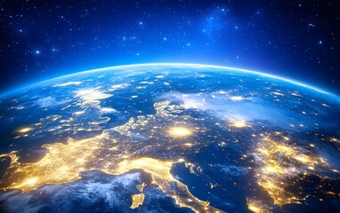 Naklejka premium Stunning Night View of Europe from Space Earth Globe