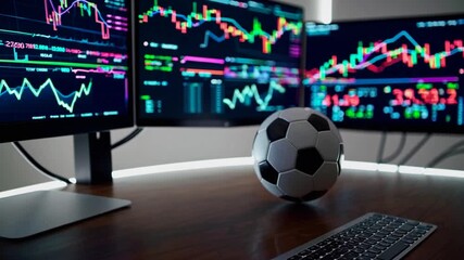 Analyzing market trends while enjoying a soccer atmosphere with multiple screens displaying data - Powered by Adobe