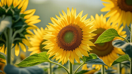 Obraz premium Summer Sunlight Sunflowers Bloom Positive Optimistic Natural Background
