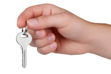 Hand offers shiny silver key, symbolizing opportunity, access, and new beginnings.