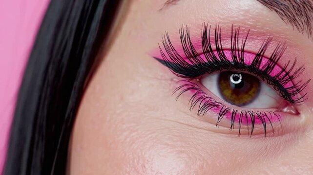 Brilliant makeup tutorial featuring vibrant pink eyeliner and stunning eyelashes
