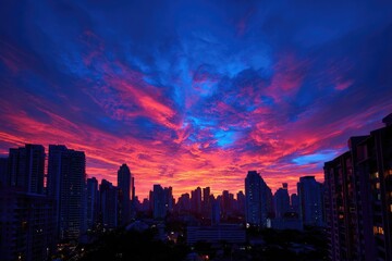Fototapeta premium Vibrant sunset over a city skyline