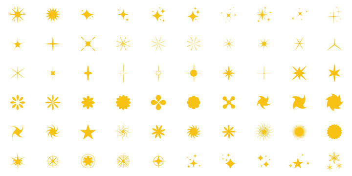 Shine star sparkle vector with yellow star icon set .Decorative twinkle and bursts forms, abstract shining flash symbols shapes vector set. eps 10