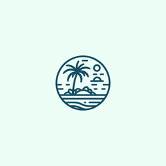 Minimalist tropical island abstract line art logo. 