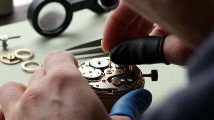Close-Up of a Watchmaker Repairing Watch with Precision Tools