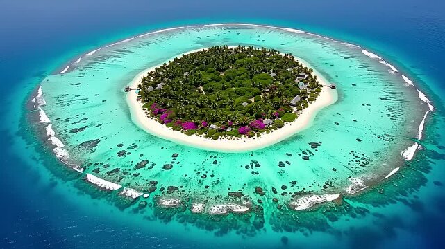 Azure paradise Lush isle surrounded by coral reefs