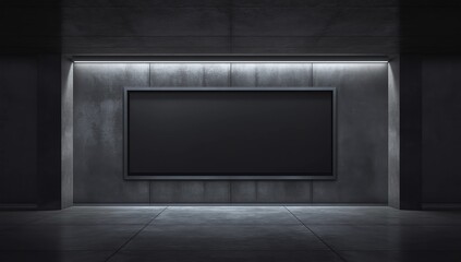 Blank posters on concrete wall in empty subway hall tunnel 3d render illustration