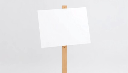 Blank protest sign with wooden holder. Realistic vector demonstration banner. Strike action cardboard placard mockup