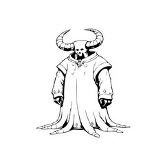 A mysterious horned figure shrouded in robes standing solemnly creating a unique illustration