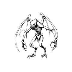 A skeletal winged figure with menacing claws emerges evoking dark fantasy illustrations and gothic