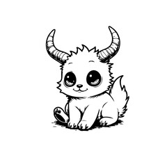 Adorable horned creature digital illustration showcasing whimsical imagination for children's