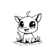 Charming monochrome feline illustration displaying a playful animal with curious eyes suitable for