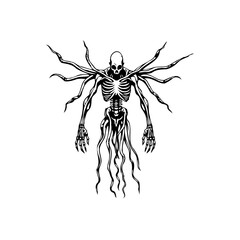 Creepy skeletal entity with tentacles illustration showcasing ominous design for eerie themed