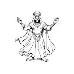 Dark horned figure in robe with outstretched hands a haunting illustration for fantasy designs