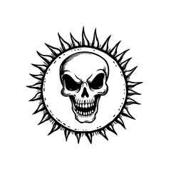 Obraz premium Grim reaper essence within a fiery sun symbol displaying macabre fascination and artistic dark