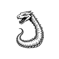 Ink drawn serpentine mythological creature with jagged scales and menacing expression ready for a