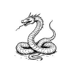 Intricate serpentine illustration of a mythical creature in a coiled posture with detailed lines