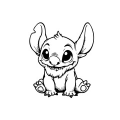 Line art depiction of a charming creature exhibiting unique physical attributes and endearing