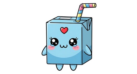 Cute cartoon milk carton character with happy face isolated on white background
