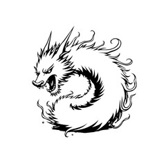 Majestic mythical creature dragon coiled illustration showcasing intricate line work expressing