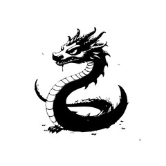Monochromatic stylized dragon illustration capturing mythical power with curved shape and