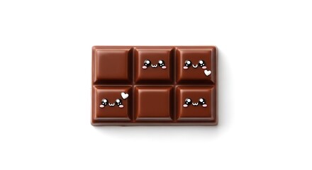 Cute Chocolate Bar With Happy Faces On White Background