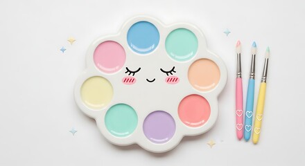 Cute Cloud Paint Palette With Brushes For Kids Art And Creativity Studio Activities