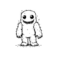 Playful fuzzy creature illustration conveying amusement and joy using simple black lines against a