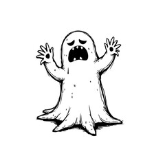 Whimsical apparition with expressive distress portrayed through simple monochrome line art