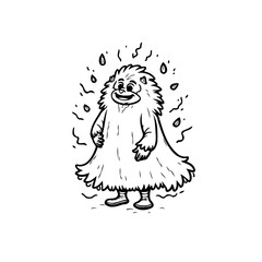 Whimsical cartoon creature joyfully embracing a light shower with playful charm and innocence