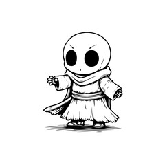 Whimsical cartoon character with a mysterious aura and minimalist design evokes feelings of
