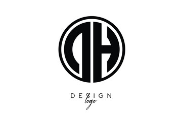 DH Circular Monogram Logo Modern Black & White Emblem for Luxury Branding & Elegant Visual Identity