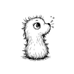 Whimsical furry creature illustration with large eyes and expressive features in playful black and