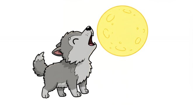 Cartoon wolf howling at the moon illustration - Powered by Adobe