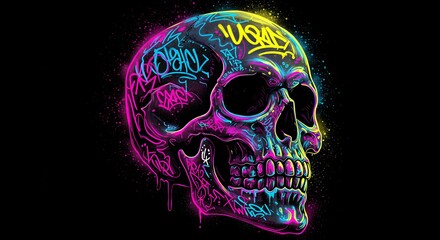 Colorful neon graffiti skull graphic design