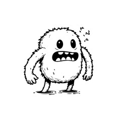 Whimsical sleepy furry creature illustration expressive emotions funny monster art drawing