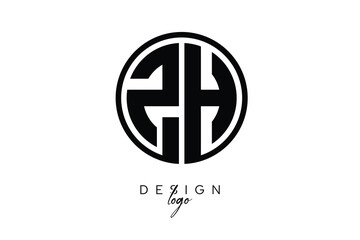 ZH Circular Monogram Logo Modern Black & White Emblem for Luxury Branding & Elegant Visual Identity