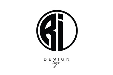 RI Circular Monogram Logo Modern Black & White Emblem for Luxury Branding & Elegant Visual Identity