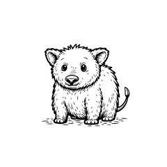 Whimsical woodland friend: A monochrome illustration of a adorable bear-like creature with tail