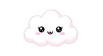 Adorable Kawaii Cloud Character with Big Sparkly Eyes and Pink Cheeks Isolated on White Background